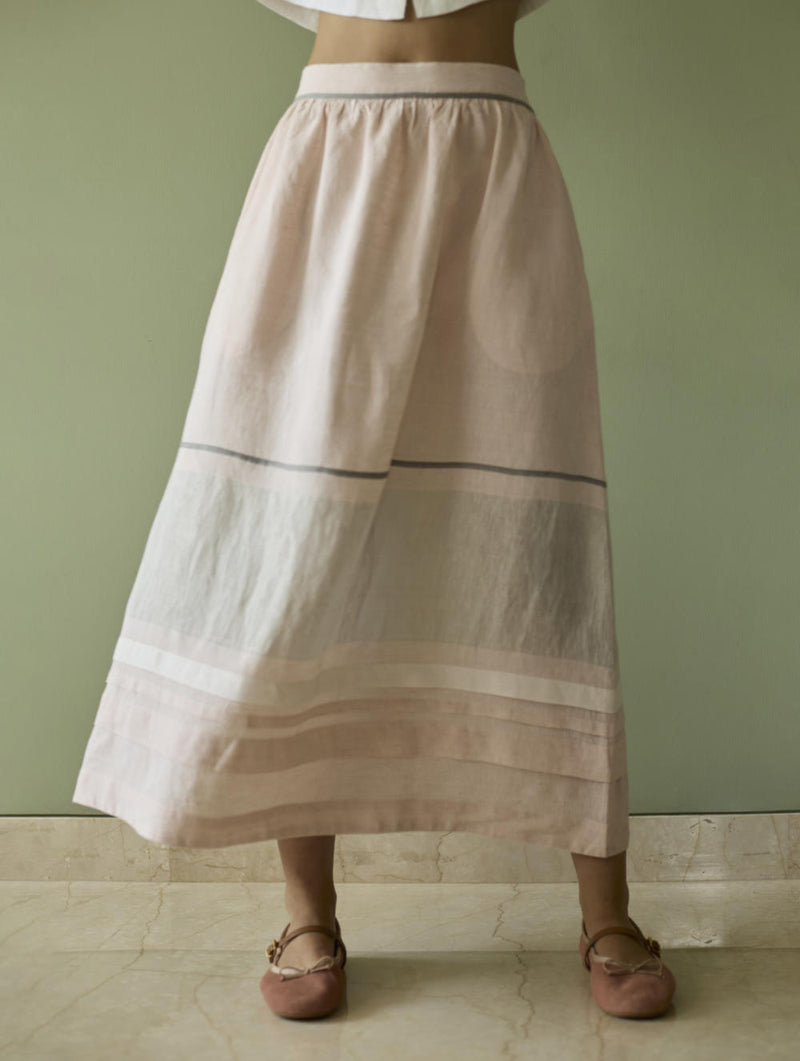 Ora Pleated Border Linen Skirt-Blush linen by Manan in blush color for women in Singapore
