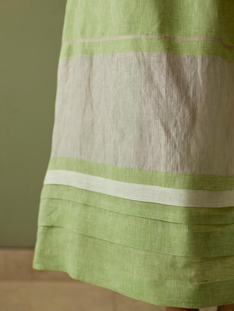Ora Pleated Border Linen Skirt-Meadow linen by Manan in green color for women in Singapore