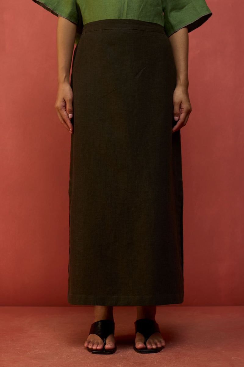 Hiro Linen Skirt - Olive Charcoal by Manan for in Singapore