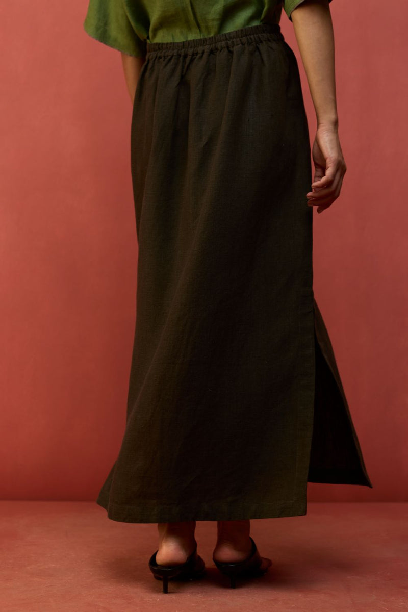 Hiro Linen Skirt - Olive Charcoal by Manan for in Singapore