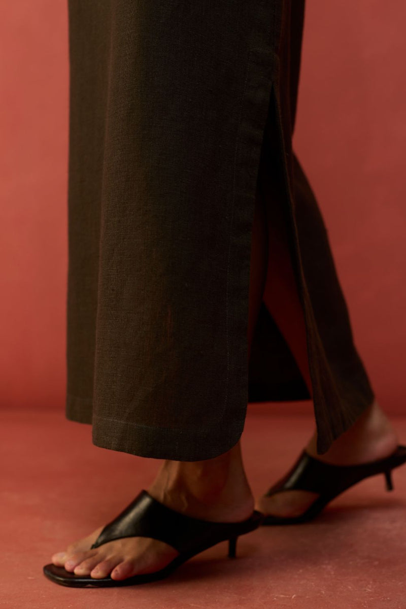 Hiro Linen Skirt - Olive Charcoal by Manan for in Singapore