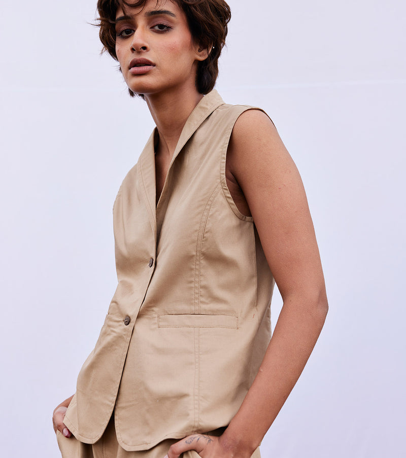 Smoke co-ord set cotton by Khara Kapas in beige for women in Singapore