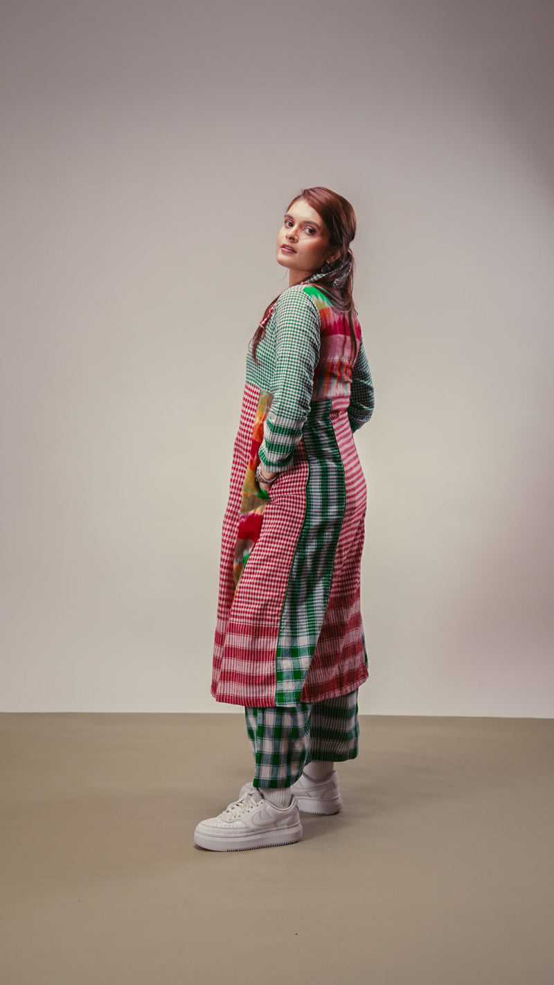 Aura Dress + Palazzo Set gamcha co-ord set by 145 East in green, red, multicolour for women in Singapore