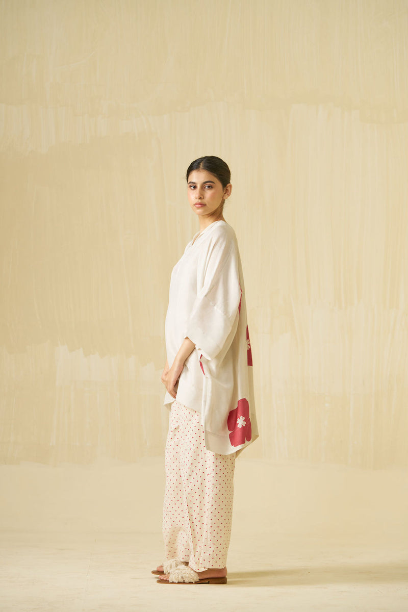Swan Pants-Natural + Hibiscus red handwoven cotton pant/trouser by Stoique in natural, hibiscus red for women in Singapore