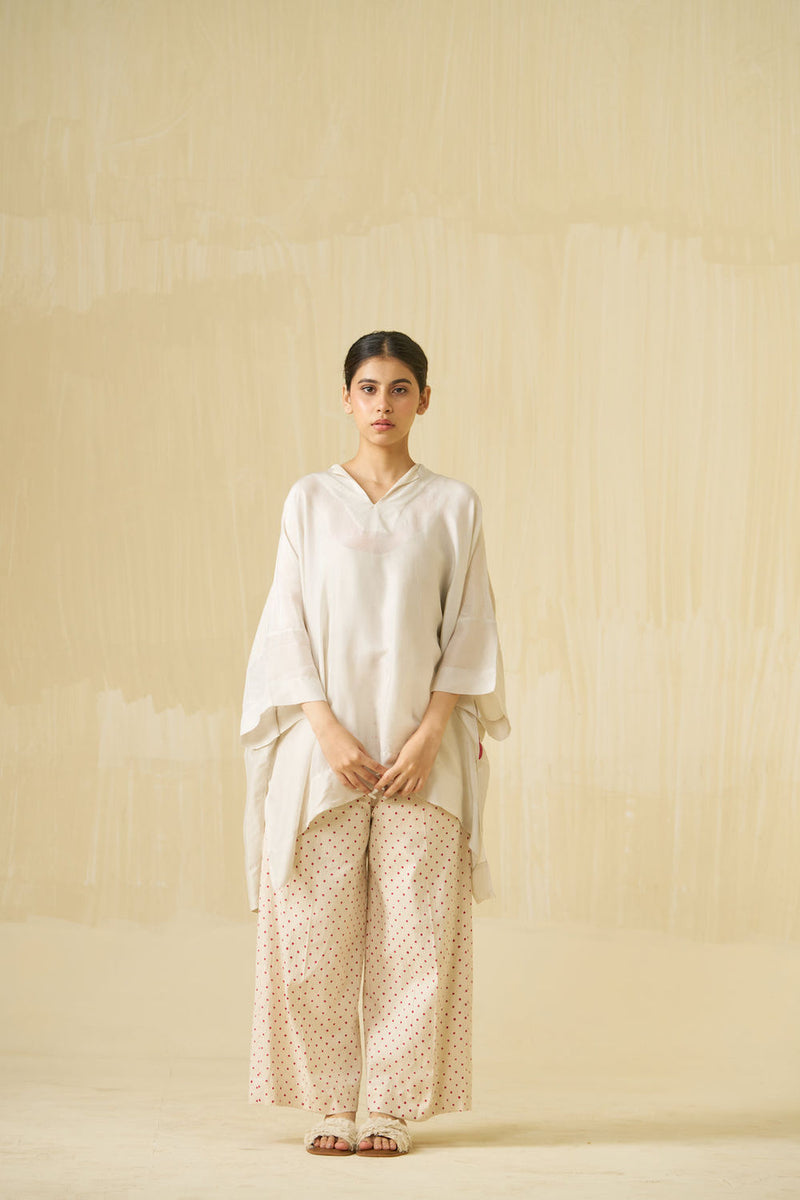 Swan Top-Silver + Hibiscus upada silk top/shirt by Stoique in silver, hibiscus for women in Singapore