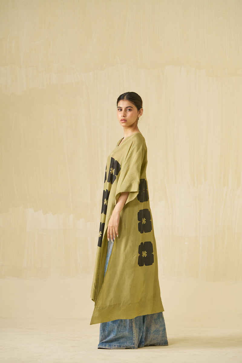 Swan Tunic-Sage + Black upada silk tunics and kaftans by Stoique in sage, black for women in Singapore