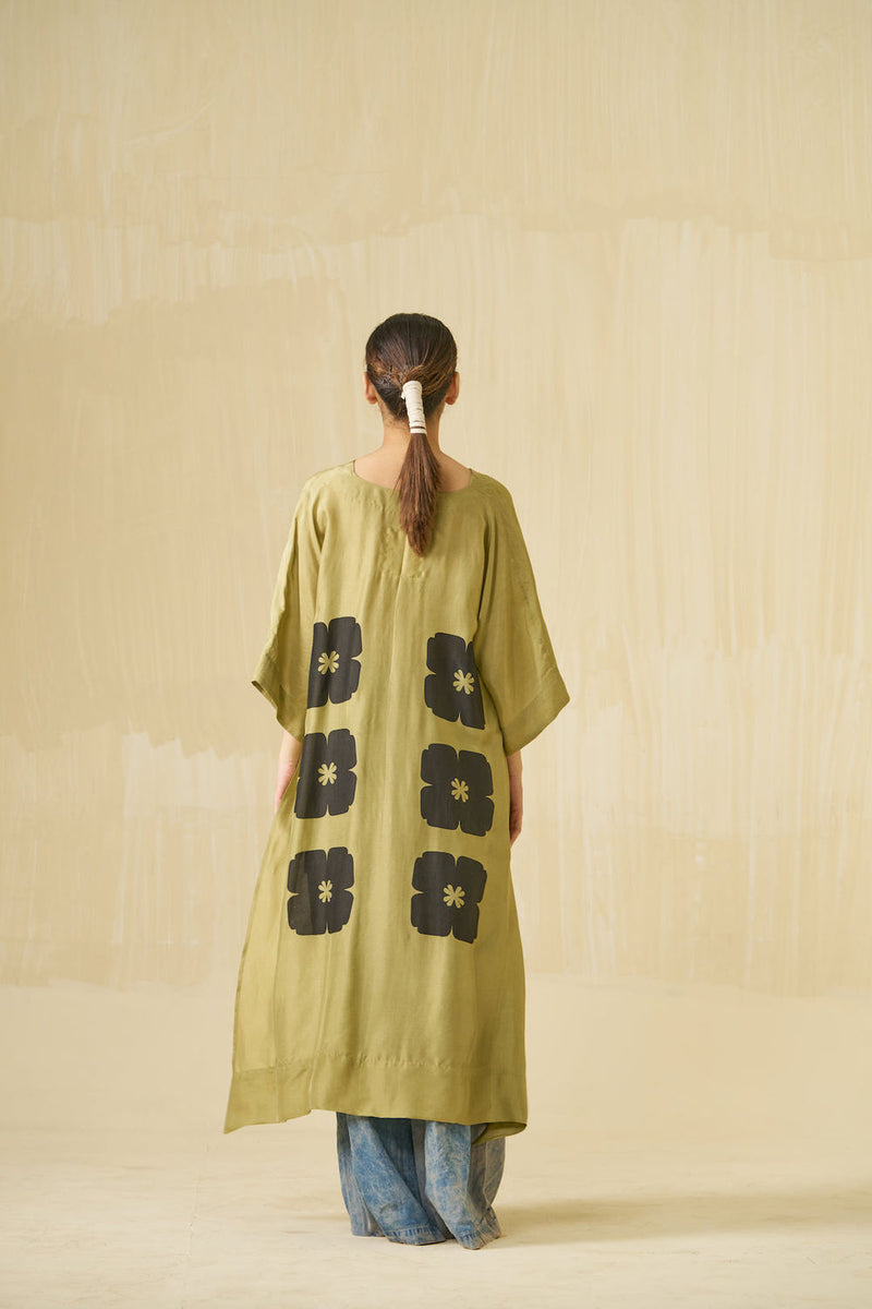 Swan Tunic-Sage + Black upada silk tunics and kaftans by Stoique in sage, black for women in Singapore