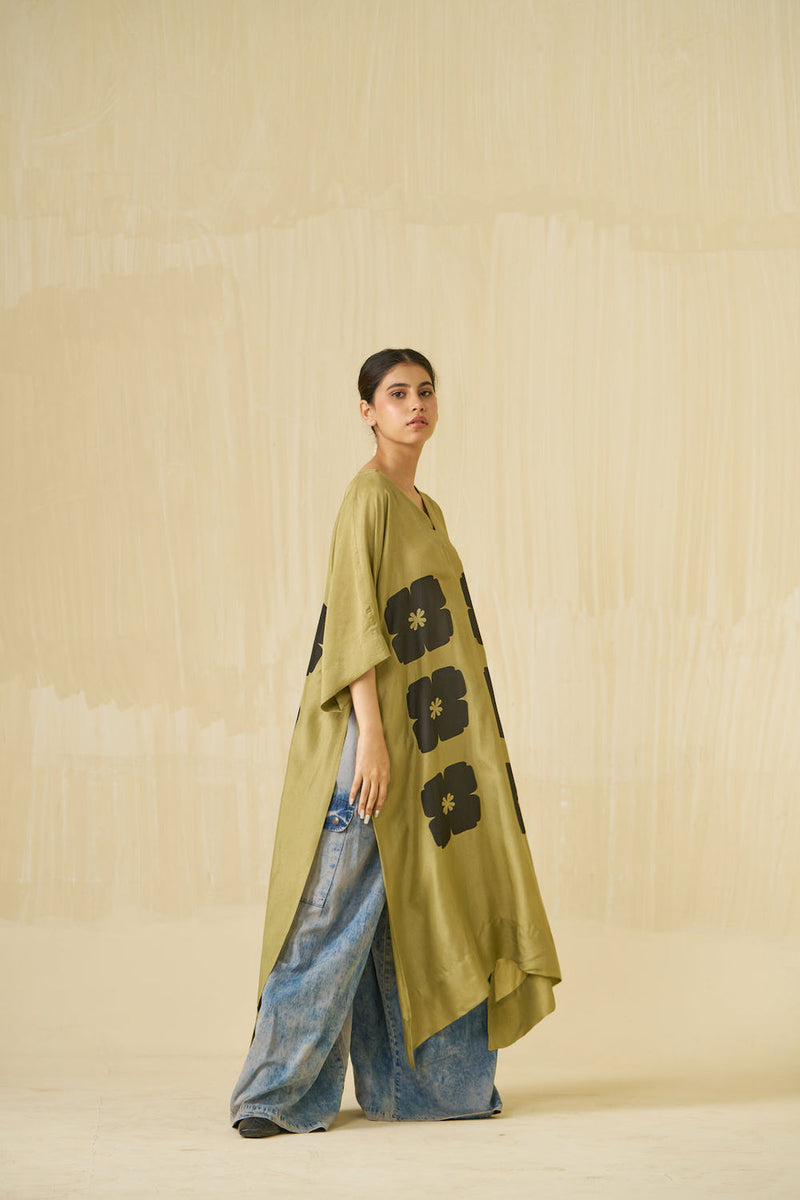 Swan Tunic-Sage + Black upada silk tunics and kaftans by Stoique in sage, black for women in Singapore