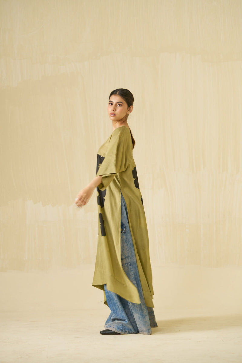 Swan Tunic-Sage + Black upada silk tunics and kaftans by Stoique in sage, black for women in Singapore