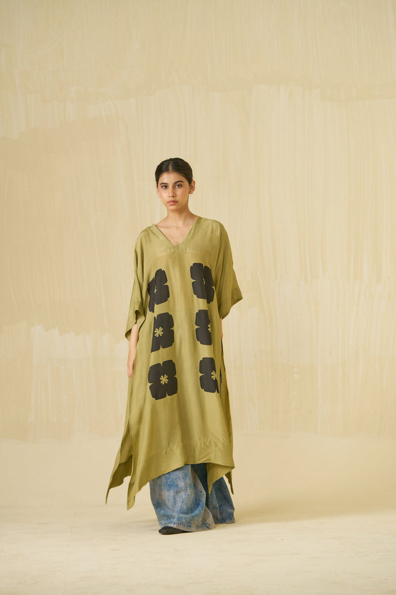 Swan Tunic-Sage + Black upada silk tunics and kaftans by Stoique in sage, black for women in Singapore