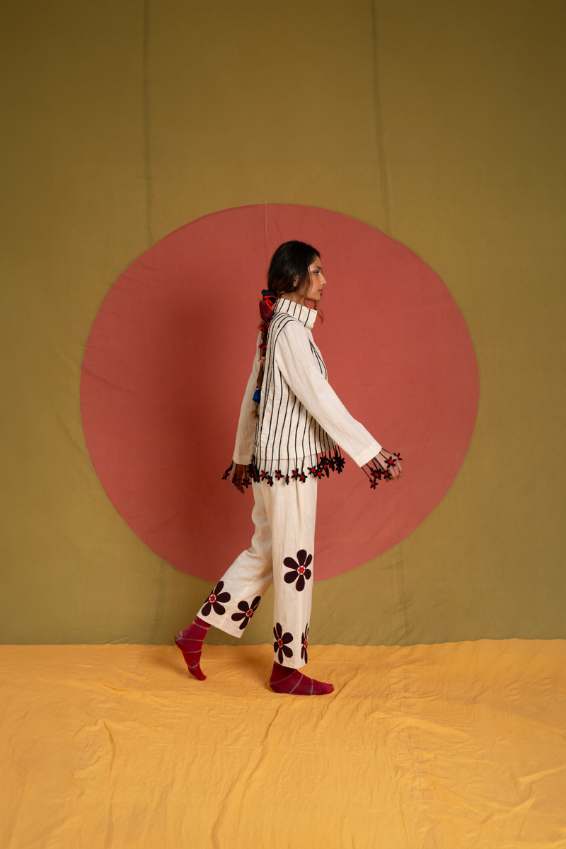 Tass Thakur Jacket-Black and White cotton jacket/overlay by Ka-Sha in white for women in Singapore