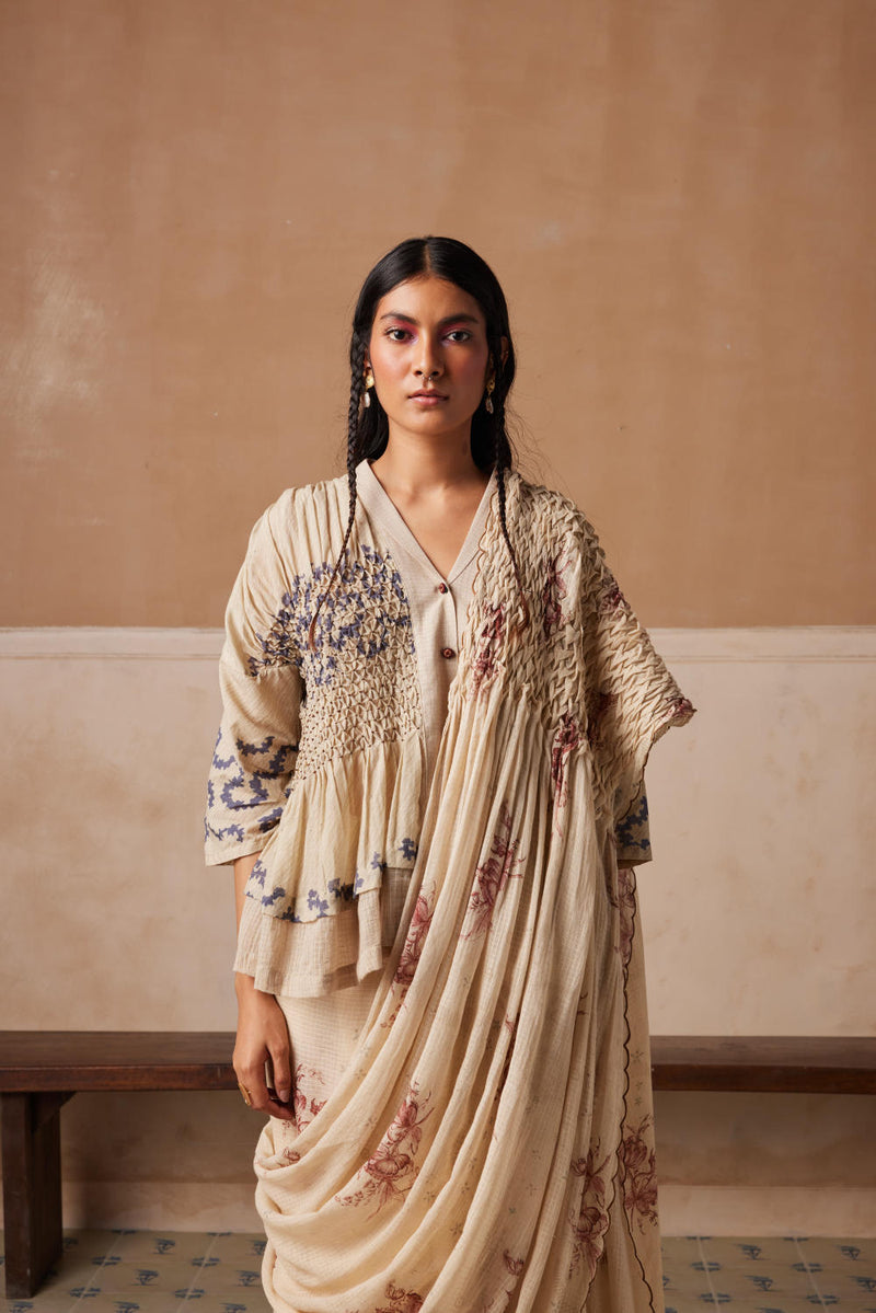 Smocked Saree-Peony cotton by CORD for women in Singapore
