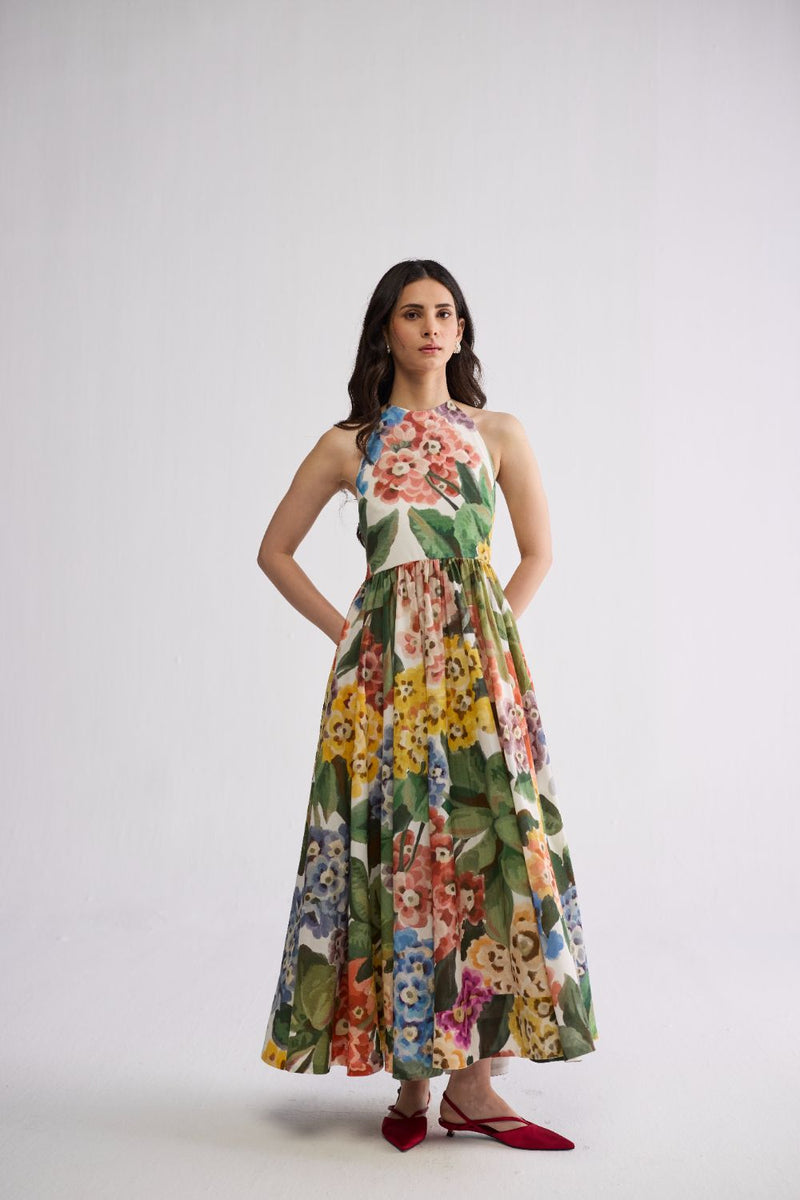 VERANDA HALTERNECK DRESS cotton cambric dress by YAM in multicolor for women in Singapore