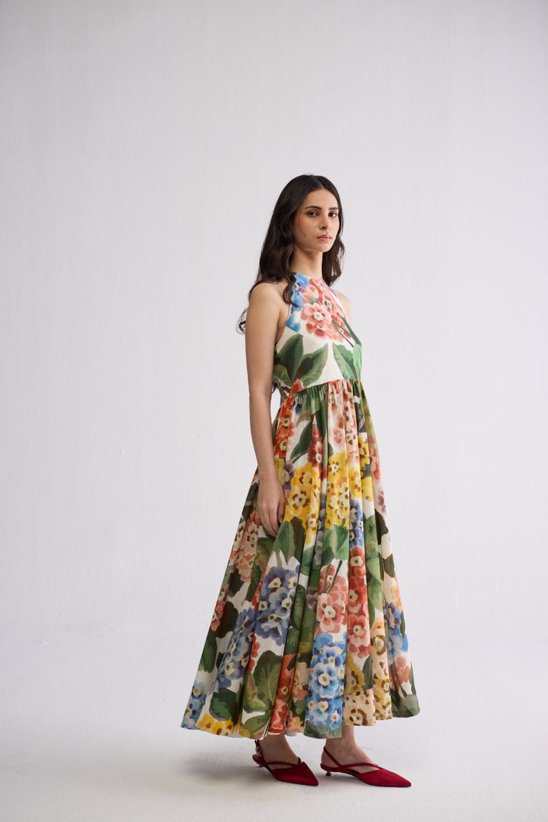 VERANDA HALTERNECK DRESS cotton cambric dress by YAM in multicolor for women in Singapore