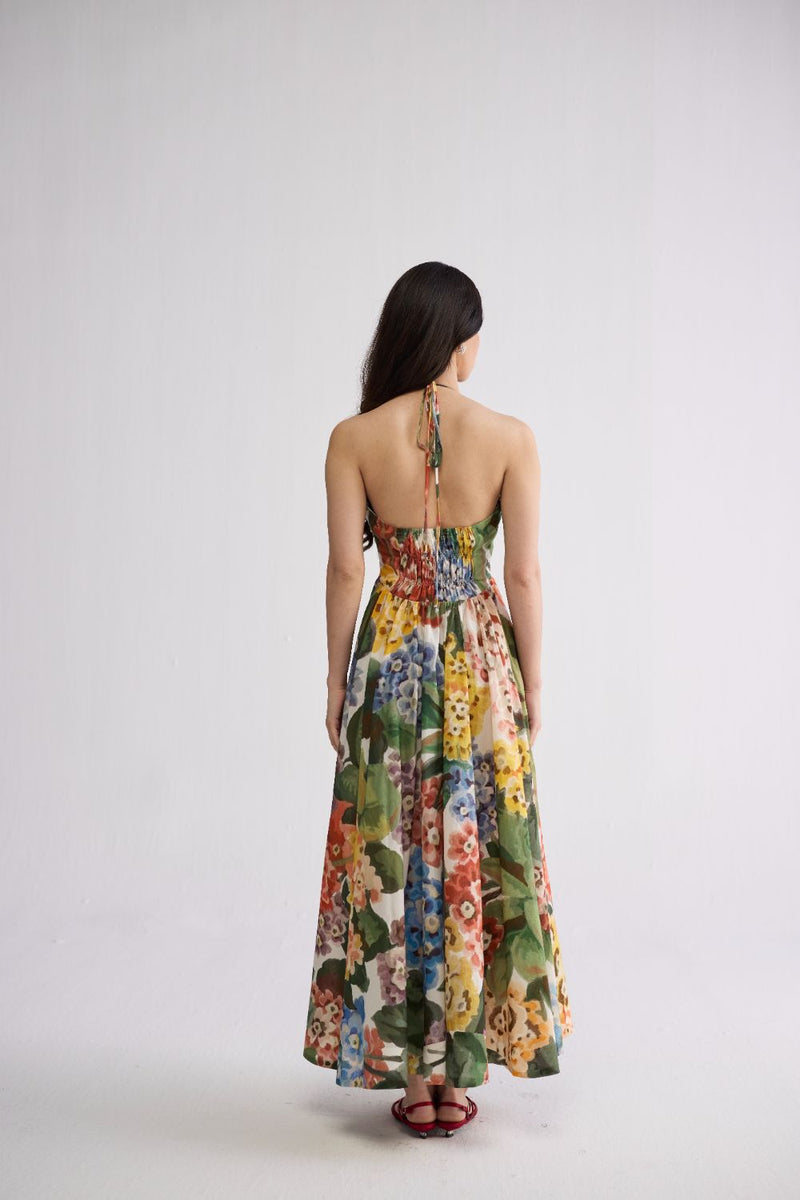 VERANDA HALTERNECK DRESS cotton cambric dress by YAM in multicolor for women in Singapore
