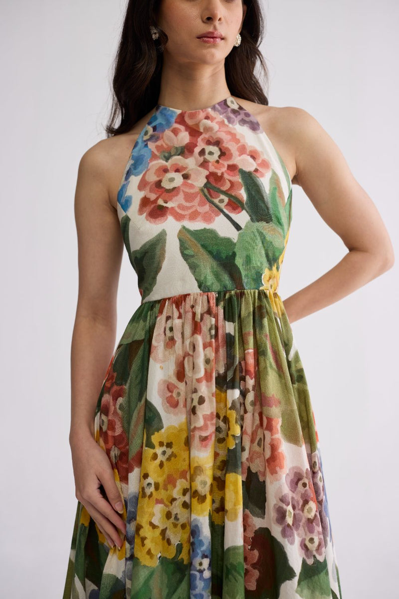 VERANDA HALTERNECK DRESS cotton cambric dress by YAM in multicolor for women in Singapore