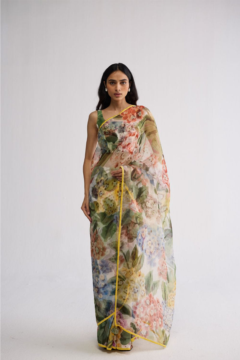 VERANDA SILK & ORGANZA SAREE silk & organza saree by YAM in multicolor for women in Singapore
