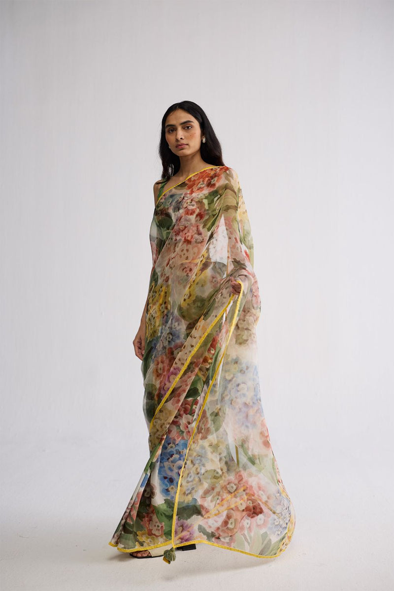 VERANDA SILK & ORGANZA SAREE silk & organza saree by YAM in multicolor for women in Singapore