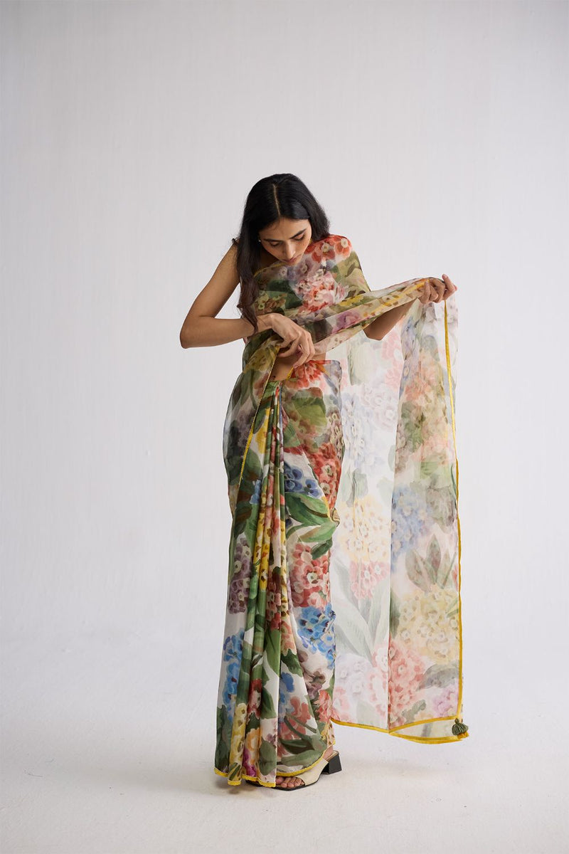 VERANDA SILK & ORGANZA SAREE silk & organza saree by YAM in multicolor for women in Singapore