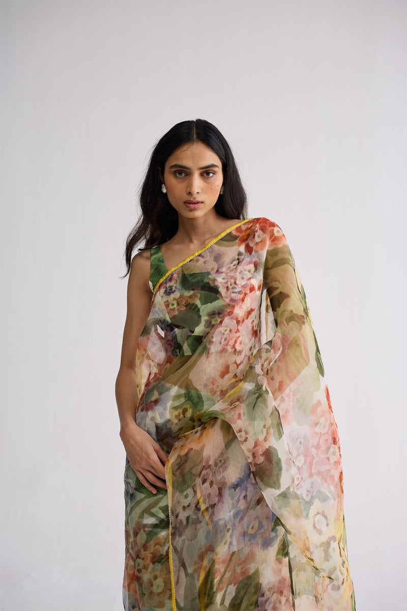 VERANDA SILK & ORGANZA SAREE silk & organza saree by YAM in multicolor for women in Singapore