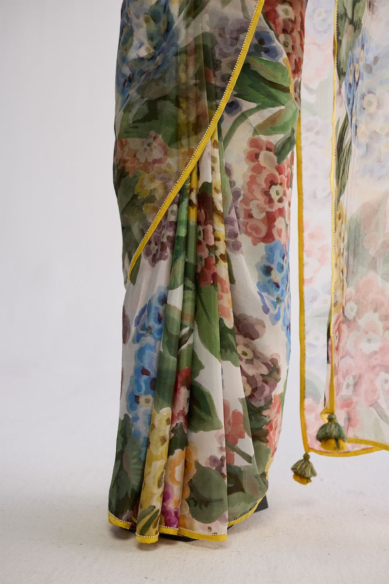 VERANDA SILK & ORGANZA SAREE silk & organza saree by YAM in multicolor for women in Singapore