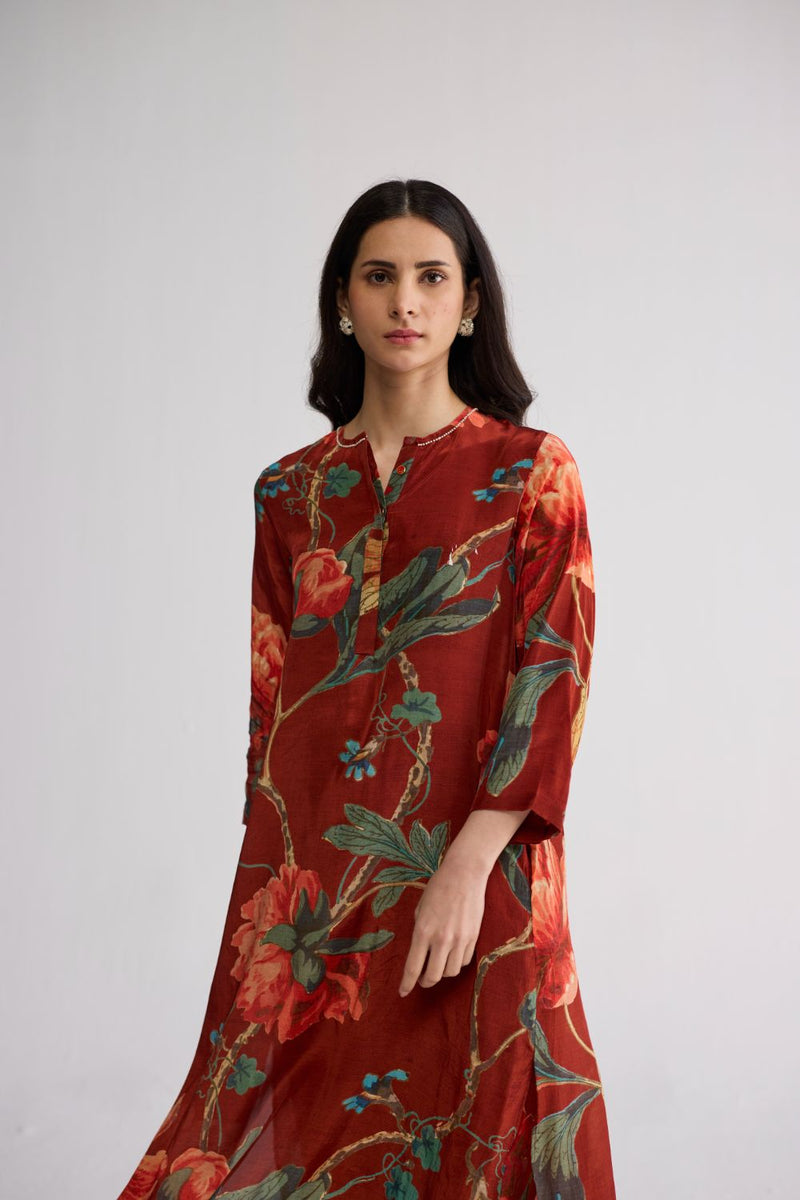 VINE LONG KURTA SET crepe kurta/kurta set by YAM in red for women in Singapore