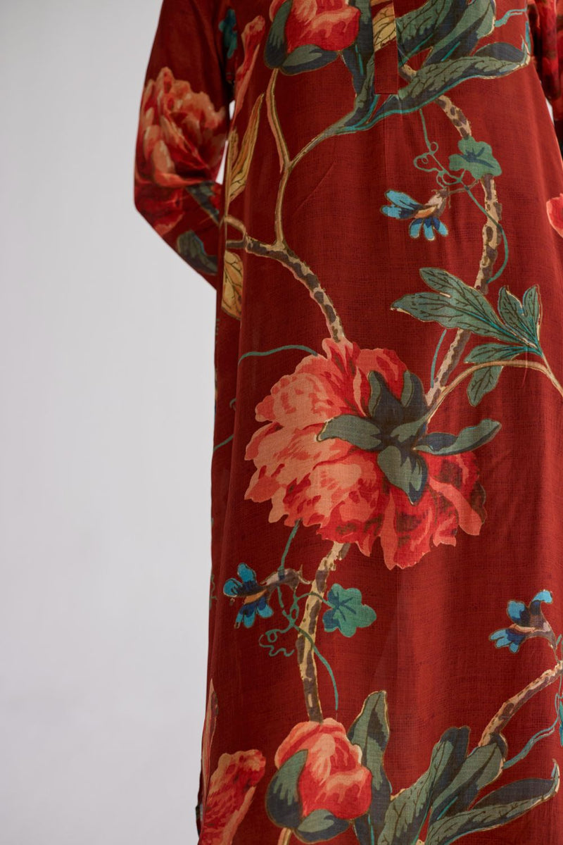 VINE LONG KURTA SET crepe kurta/kurta set by YAM in red for women in Singapore