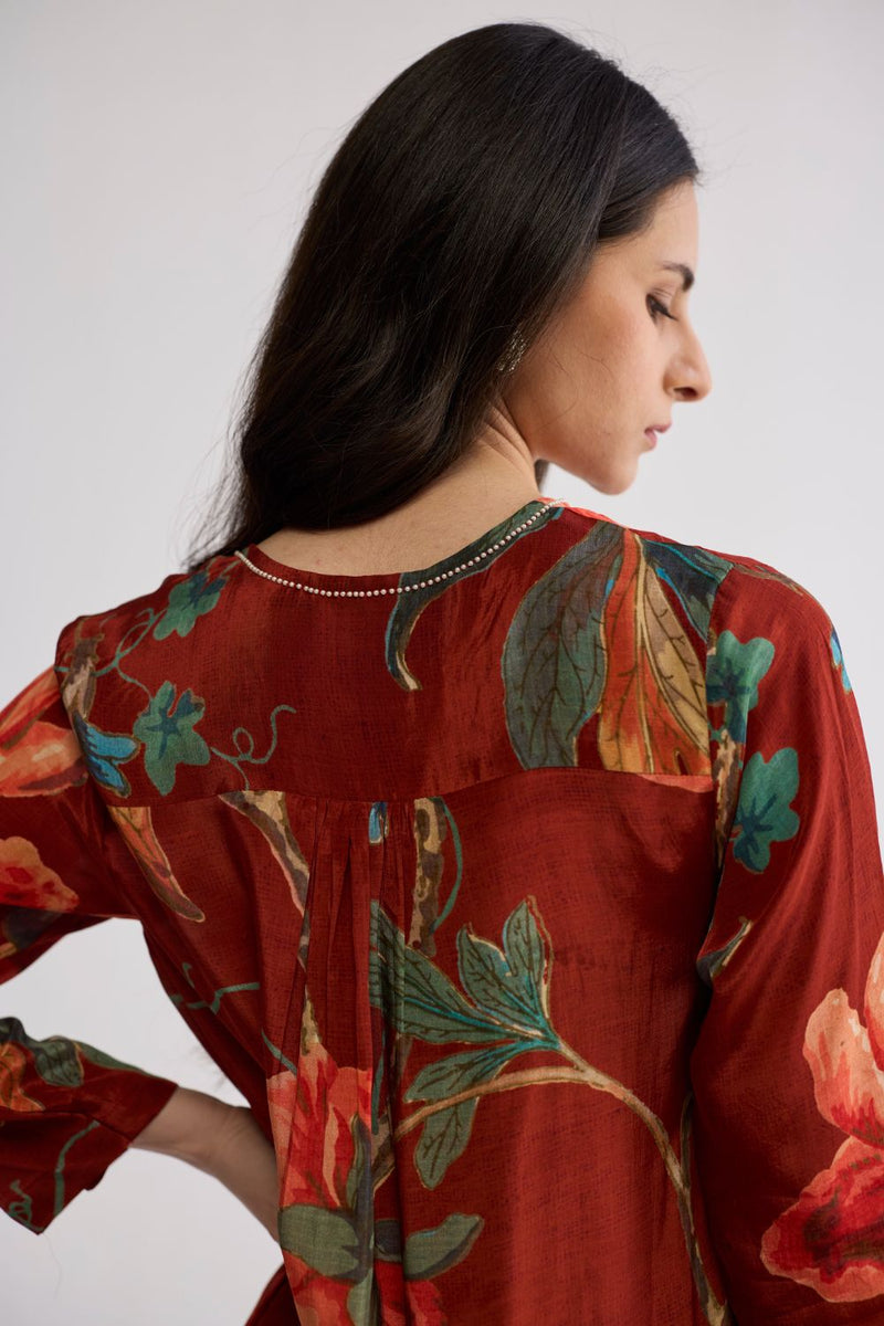 VINE LONG KURTA SET crepe kurta/kurta set by YAM in red for women in Singapore