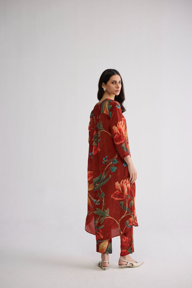 VINE LONG KURTA SET crepe kurta/kurta set by YAM in red for women in Singapore