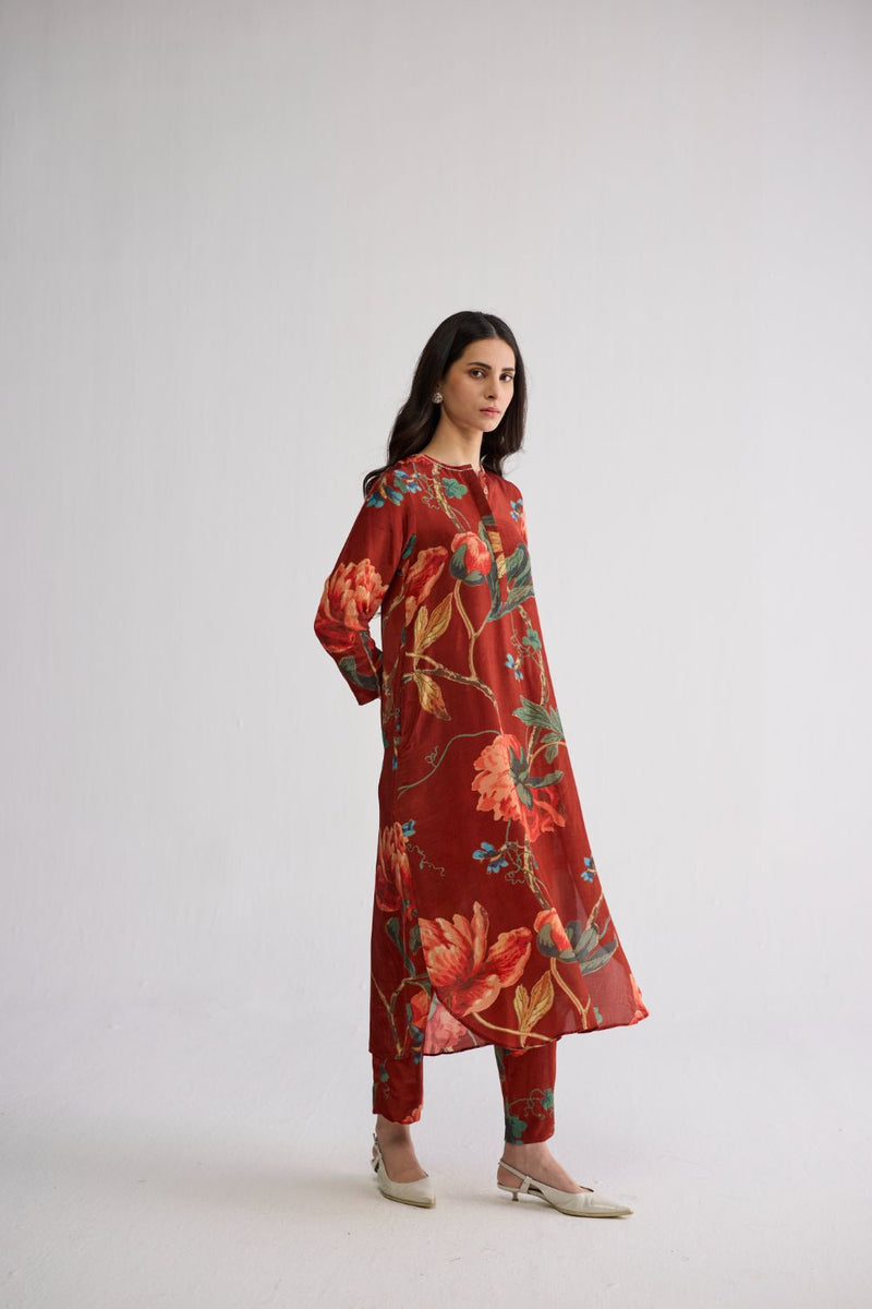 VINE LONG KURTA SET crepe kurta/kurta set by YAM in red for women in Singapore