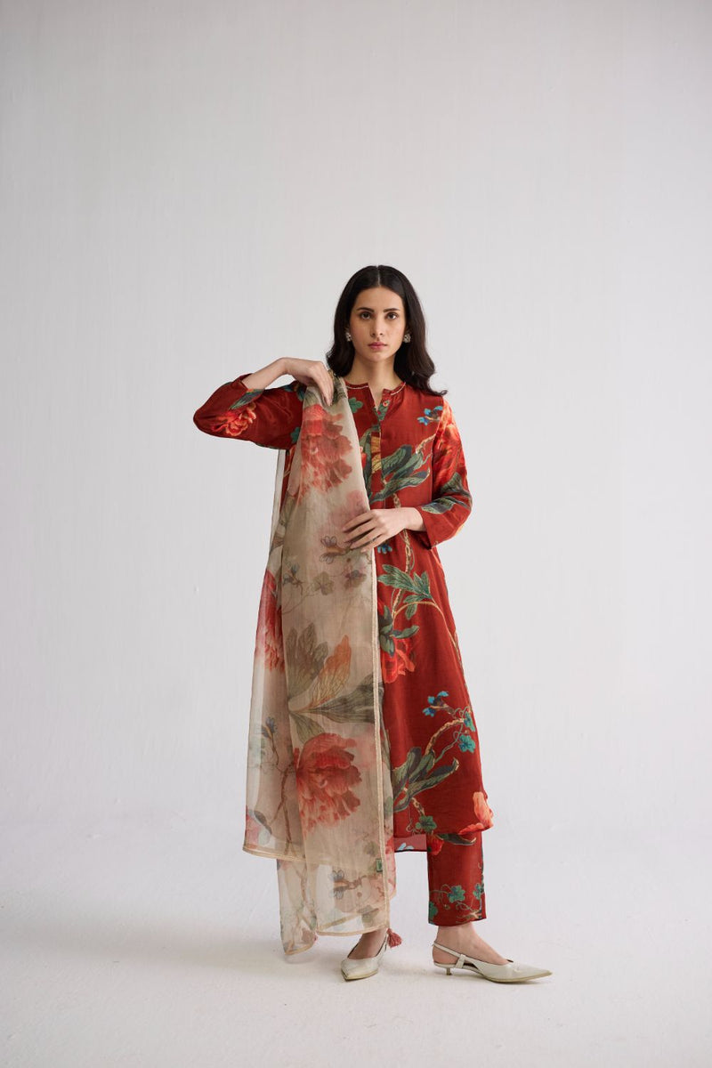 VINE LONG KURTA SET crepe kurta/kurta set by YAM in red for women in Singapore