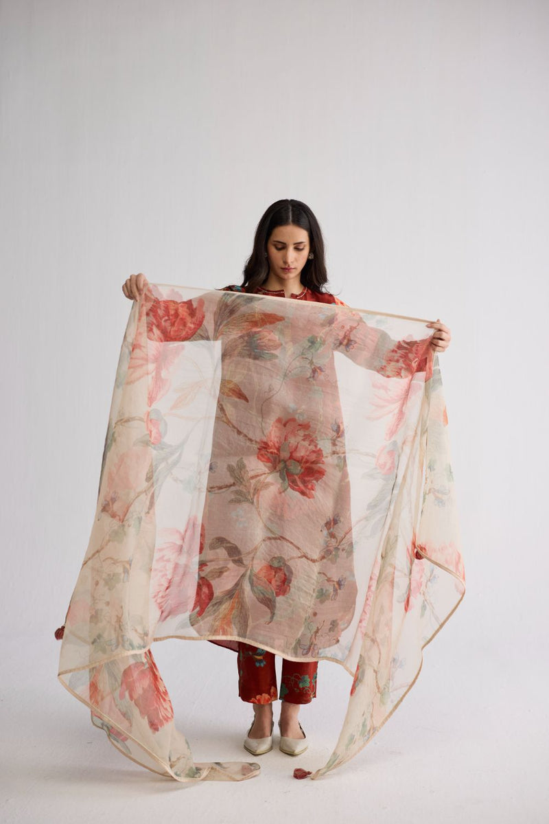 VINE LONG KURTA SET crepe kurta/kurta set by YAM in red for women in Singapore