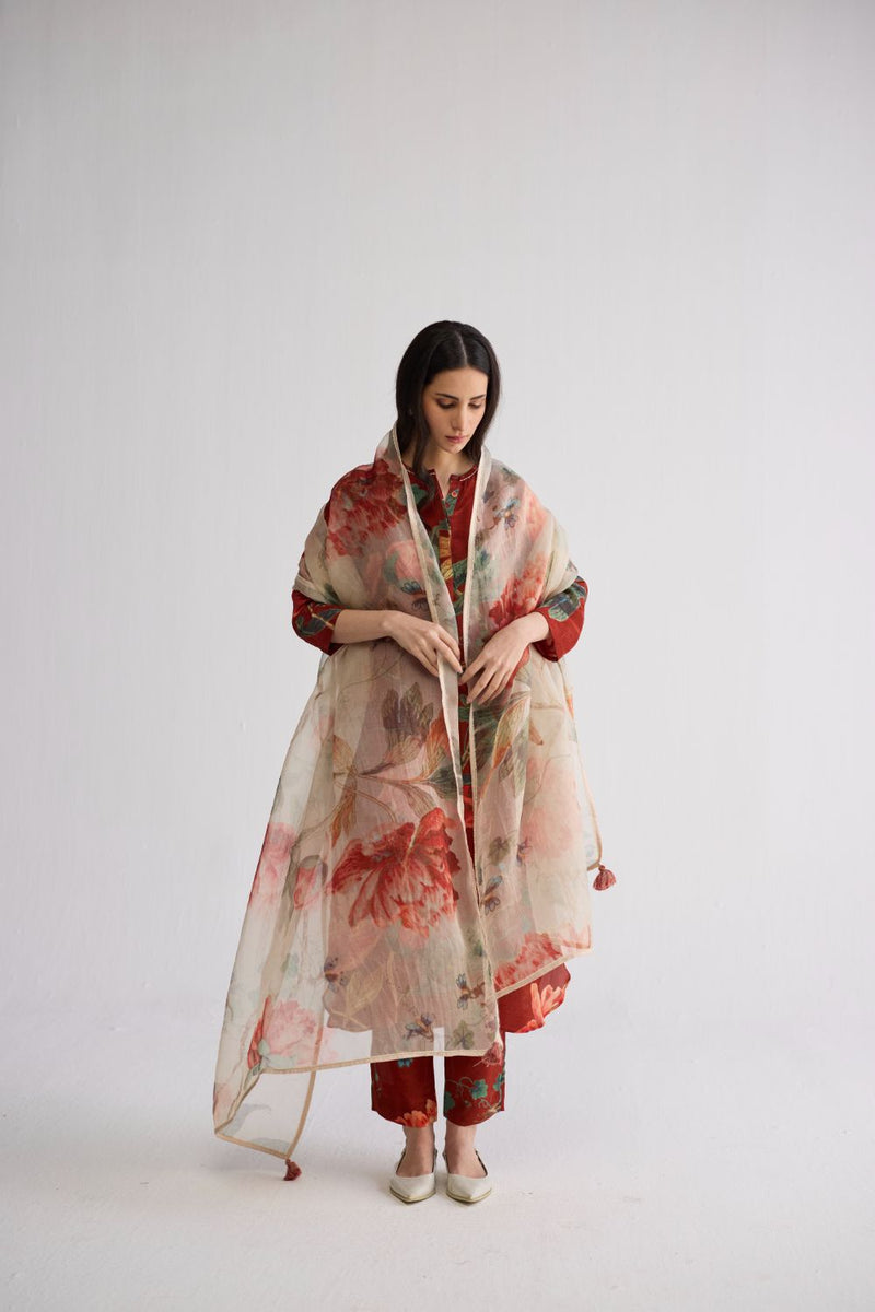VINE LONG KURTA SET crepe kurta/kurta set by YAM in red for women in Singapore