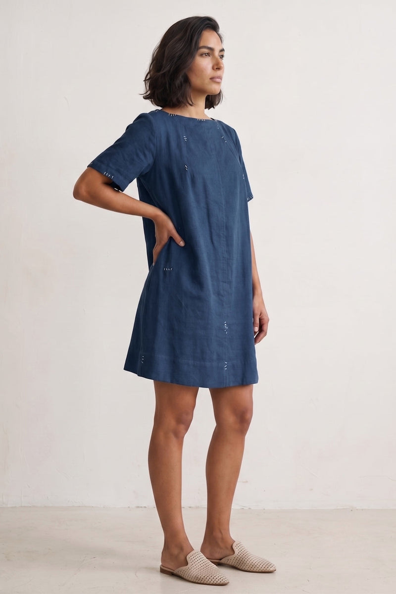 Sora Muted Indigo Dress hemploop, lyocell dress by Doodlage in indigo for women in Singapore