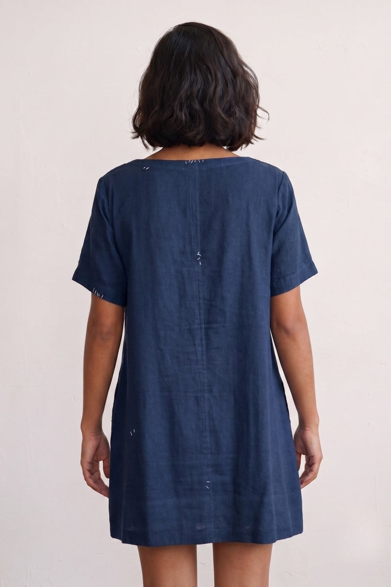Sora Muted Indigo Dress hemploop, lyocell dress by Doodlage in indigo for women in Singapore