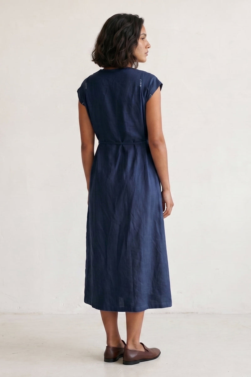 Erna Muted Indigo Dress hemploop, lyocell dress by Doodlage in indigo for women in Singapore
