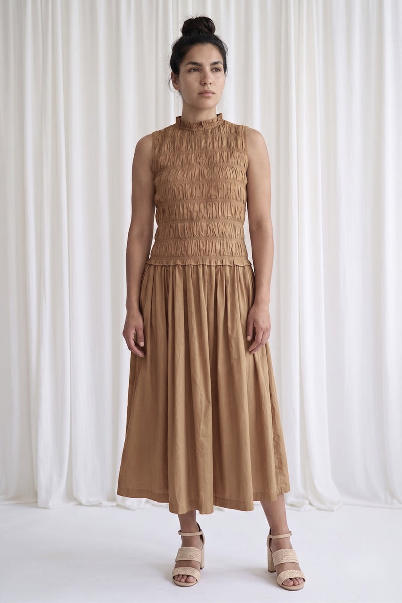 Midsummer Sand Beige Dress poplin dress by Doodlage in beige for women in Singapore