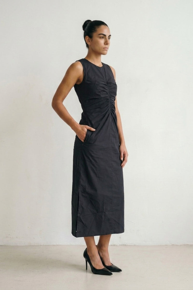 Sarah Noir Dress poplin dress by Doodlage in black for women in Singapore