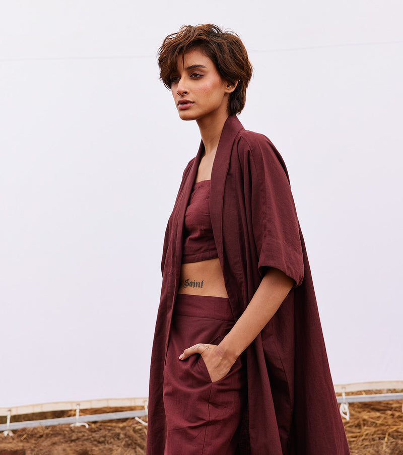 Wine co-ord set cotton by Khara Kapas for women in Singapore