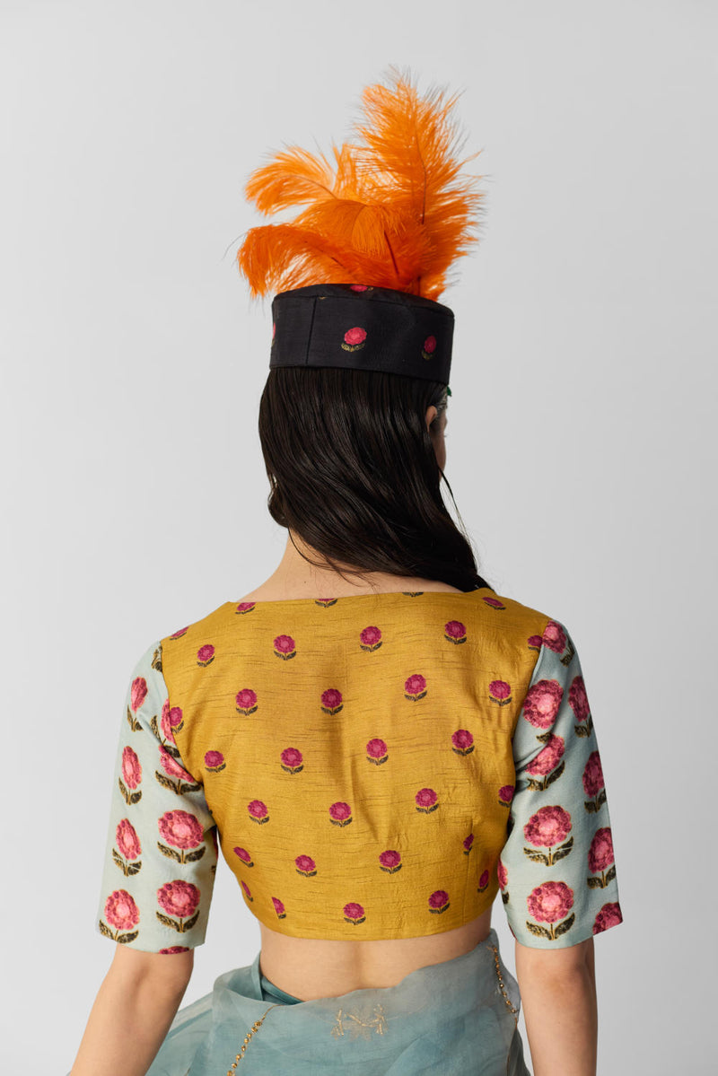 YELLOW BLUE BOOTI BLOUSE silk by Yam in multi color for women in Singapore