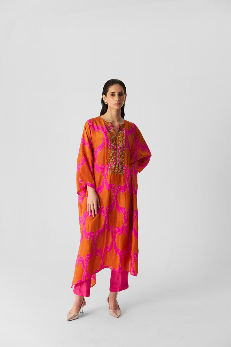 ZUZI ORANGE KAFTAN SET silk by Yam in multi color for women in Singapore