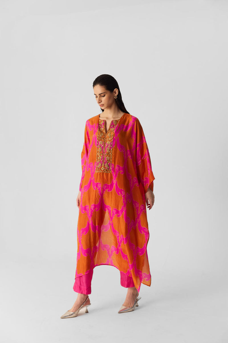 ZUZI ORANGE KAFTAN SET silk by Yam in multi color for women in Singapore