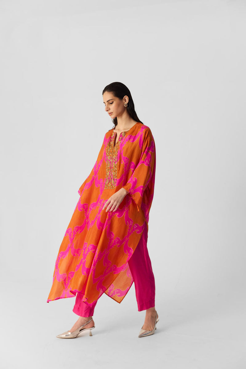 ZUZI ORANGE KAFTAN SET silk by Yam in multi color for women in Singapore
