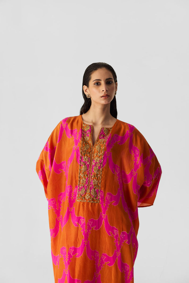 ZUZI ORANGE KAFTAN SET silk by Yam in multi color for women in Singapore