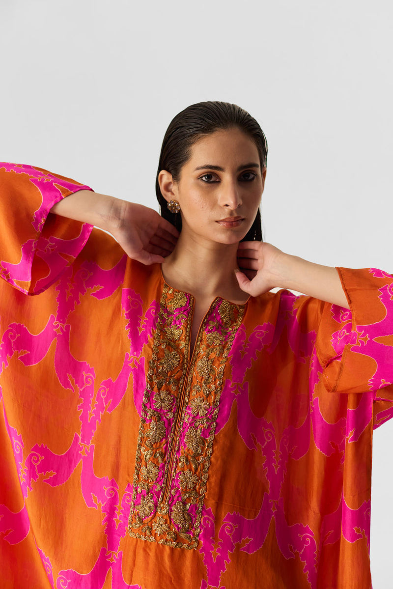 ZUZI ORANGE KAFTAN SET silk by Yam in multi color for women in Singapore