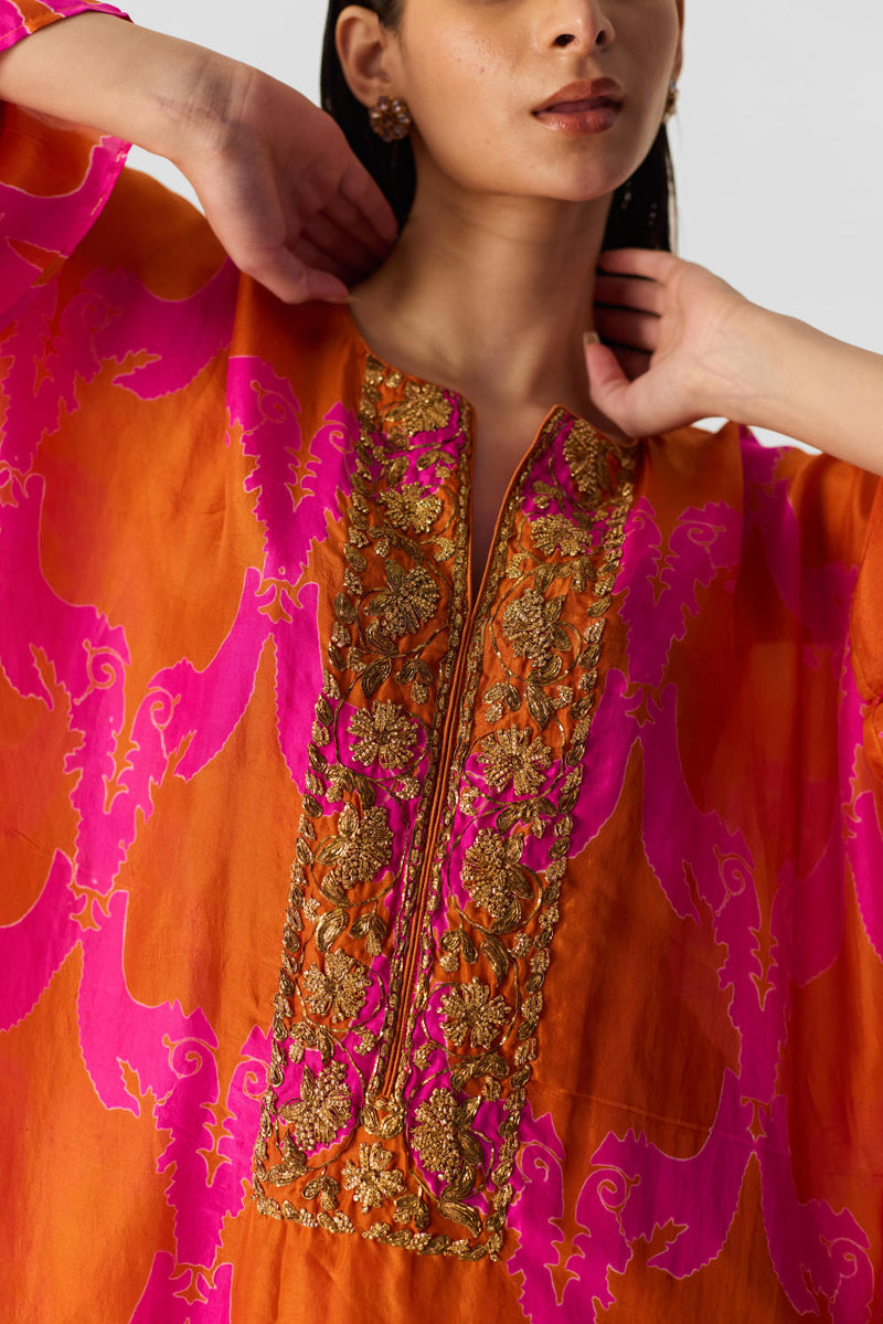 ZUZI ORANGE KAFTAN SET silk by Yam in multi color for women in Singapore