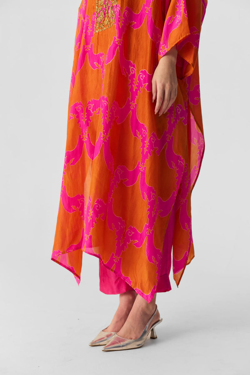 ZUZI ORANGE KAFTAN SET silk by Yam in multi color for women in Singapore