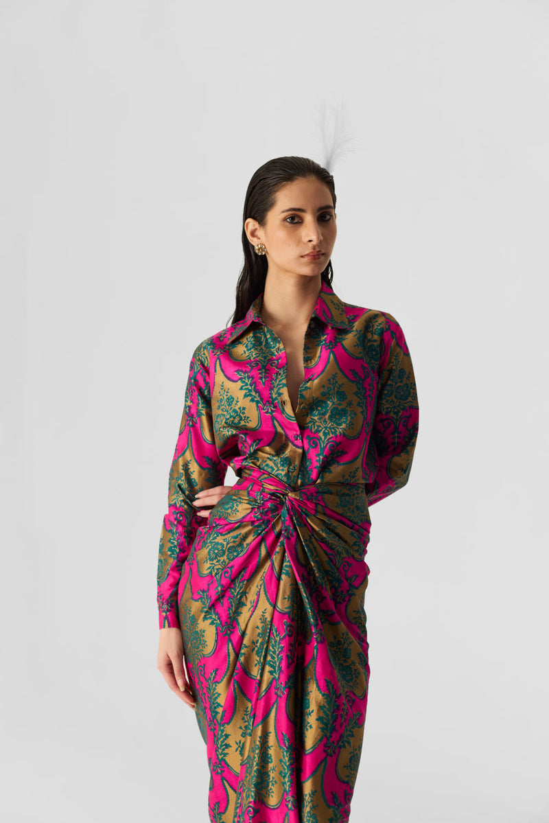 ZUZI SHIRT & SKIRT SET silk by Yam in multi color for women in Singapore