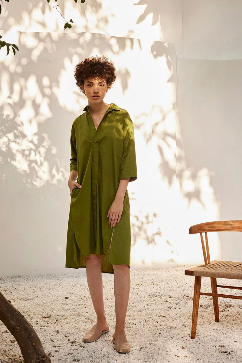 Spring shirt dress Dress by Khara Kapas in green for women in Singapore