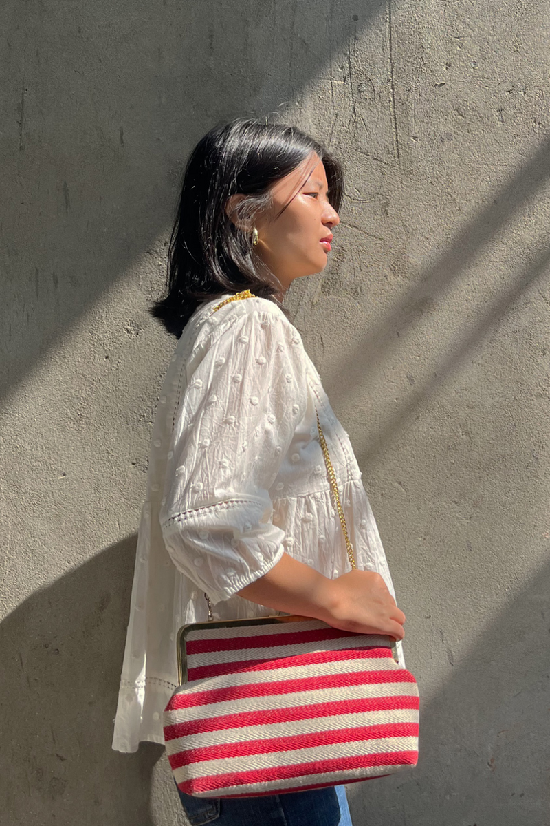 Red Autumn Clutch cotton Bags by Khara Kapas for women in Singapore